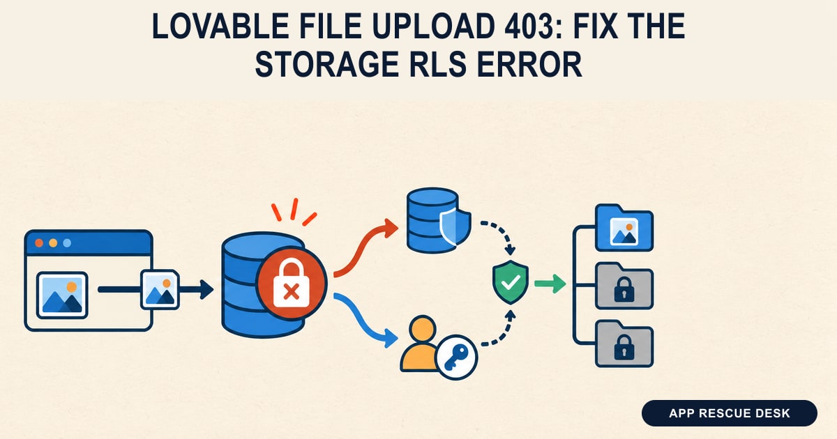A browser upload hits a red locked storage gate, then forks to bucket and user-folder checks before private access succeeds.